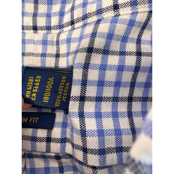Polo Ralph Lauren Mens L Slim Fit Blue White Long Sleeve Button-Up Shirt Office - Picture 8 of 11